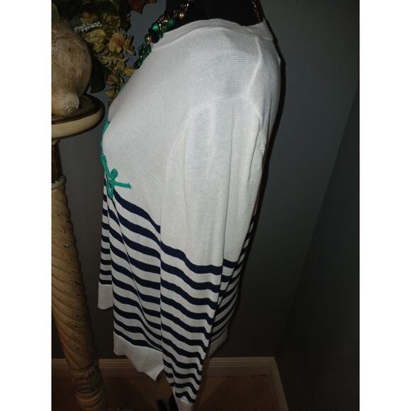 Time and Tru Sweater Womens Large White Blue Lucky Striped Crewneck Lightweight - Picture 4 of 6